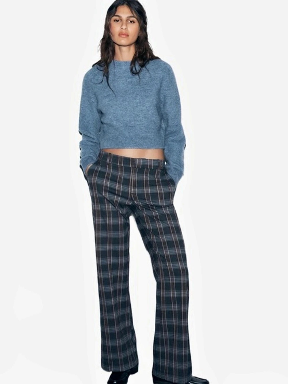 ZARA Plaid Pants in Blue & Black Sz L NWT